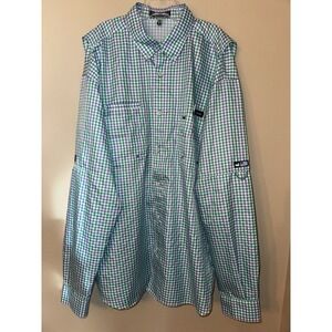 Southern Marsh Button Down Shirt Mens Large Green Check Blue Vented Mesh Fishing
